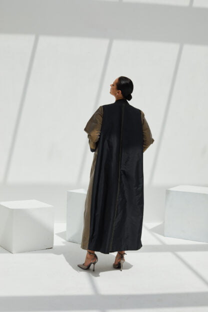 Olive coat abaya with shawl collar - Brown and black abaya designs online