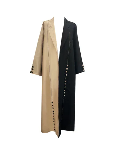 Two tone Black & Beige abaya with buttons