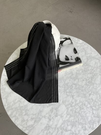 Black coat abaya with off white stitch detail and sleeve slits - Black abaya