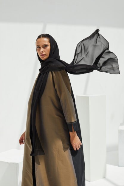 Olive coat abaya with shawl collar