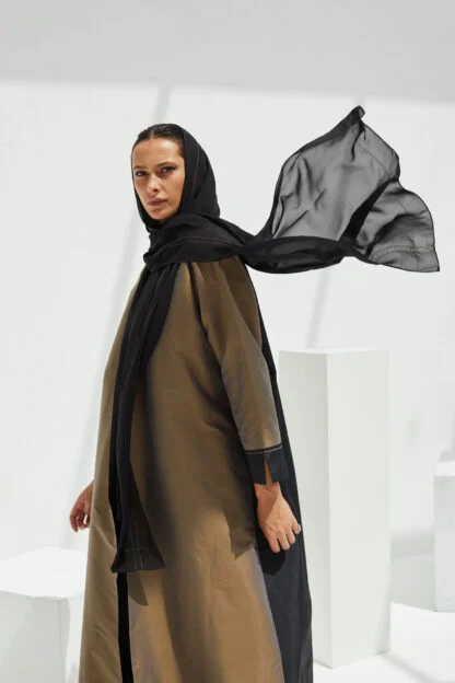 Olive coat abaya with shawl collar