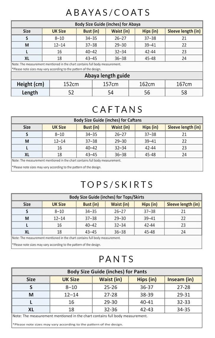 Sizing Guide for your Favorite Abayas and Caftans | Blanc 8.3 Official